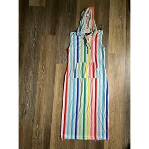 Love Hooded Maxi Dress Womens XL Multicolor New Sleeveless Rainbow Stripe Pocket